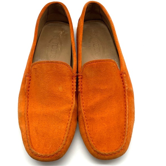 TOD’S GOMMINO ORANGE SUEDE LEATHER SLIP ON DRIVING LOAFER COMFORT SHOES MENS 9